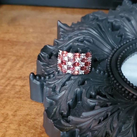 Rhodolite Garnet White Topaz Sterling Silver Ring Size 7 - Picture 3 of 16